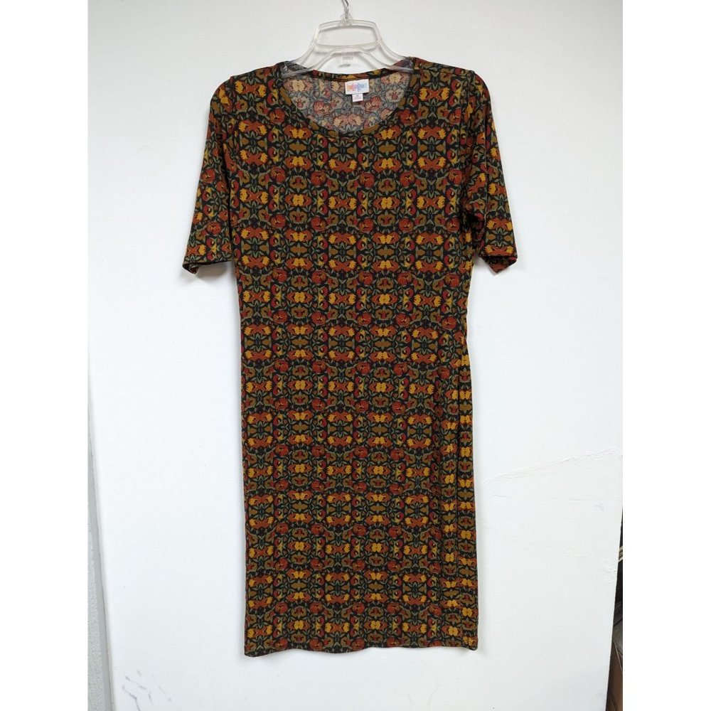 LuLaRoe Medium M Julia Dress Orange Yellow Green Floral Fit